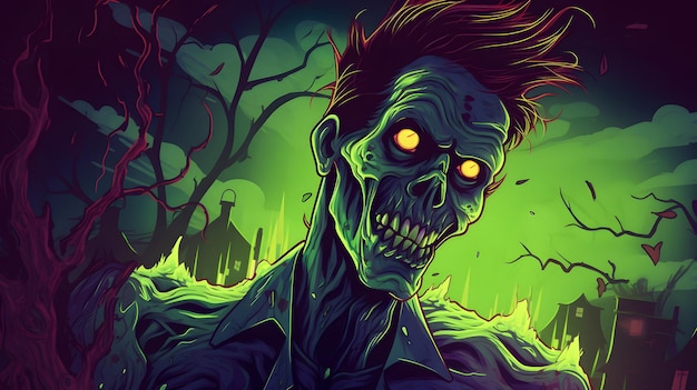 Halloweenowa ilustracja potwora zombie na tło lub tapetę