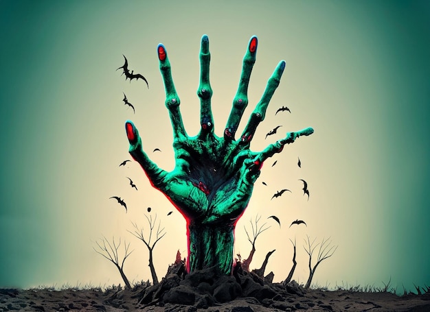 Halloweenowa martwa ręka wychodzi z ziemi