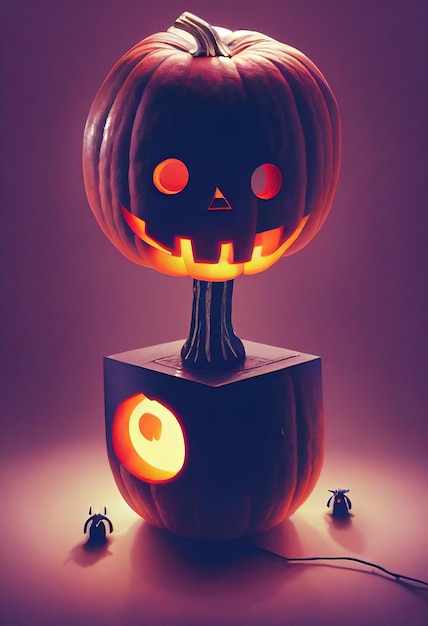 Halloweenowa noc tło z dynią i świecącymi neonowymi elementami Cyfrowy obraz w stylu Halloween