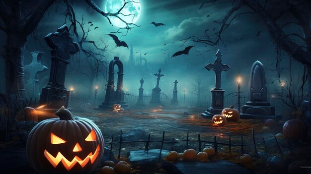 Halloweenowa pełnia księżyca z nawiedzonym domem