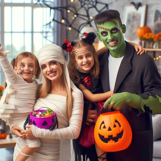 Halloweenowa rodzinna zabawa wygenerowana przez sztuczną inteligencję