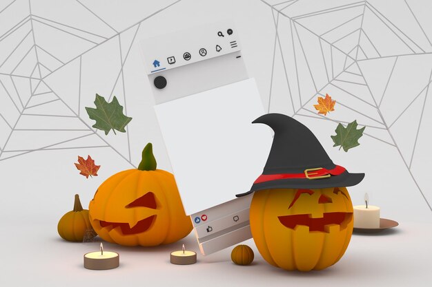 Halloweenowa strona w mediach społecznościowych z perspektywą na szarym tle