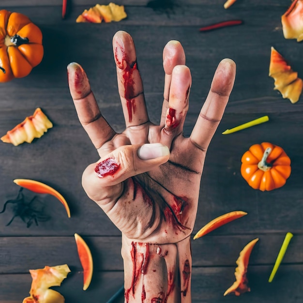 Zdjęcie halloweenowa tapeta z ręką zombie