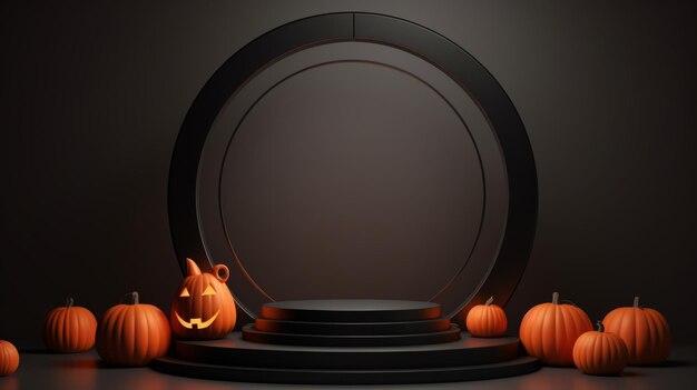 Halloweenowe abstrakcyjne, minimalistyczne podium produktu Scena prezentacji produktu Pokój 3D z platformą geometryczną Cokół sceniczny Wygenerowana przez AI makieta podium dla reklamy produktu