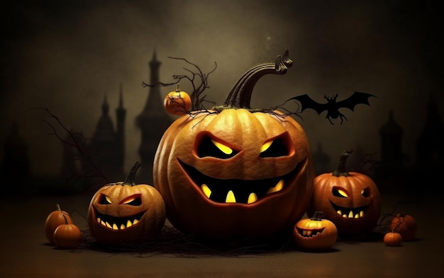 Halloweenowe dynie z nietoperzem na wierzchołku