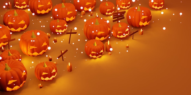 Halloweenowe tło Diabelska dynia i świeca ilustracja 3D
