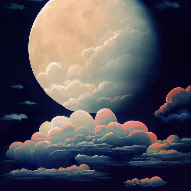 Halloweenowe tło z pełnią księżyca i chmurami cyfrowa sztuka