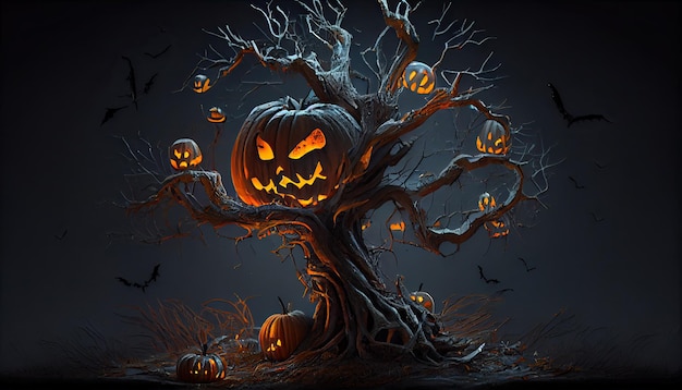 Halloweenowy dzień oczy Jack O' Lanterns sztuczka lub leczenie Samhain All Hallows' Eve Wszystkich Świętych All Hallowe'en upiorny Horror Duch Demon tło 31 października