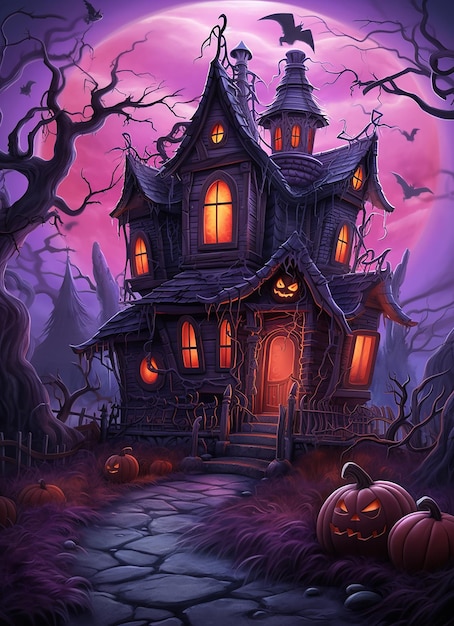 Halloweenowy krajobraz z wiedźmą i dyniami w stylu animowanych gifów, odważne cienie Susan