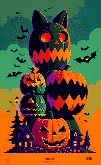 Halloweenowy plakat z dyniami Straszny sztandar