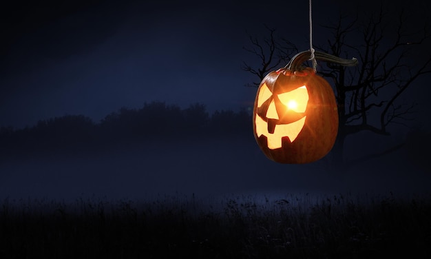 Zdjęcie halloweenowy projekt z upiornymi dyniami. różne środki przekazu