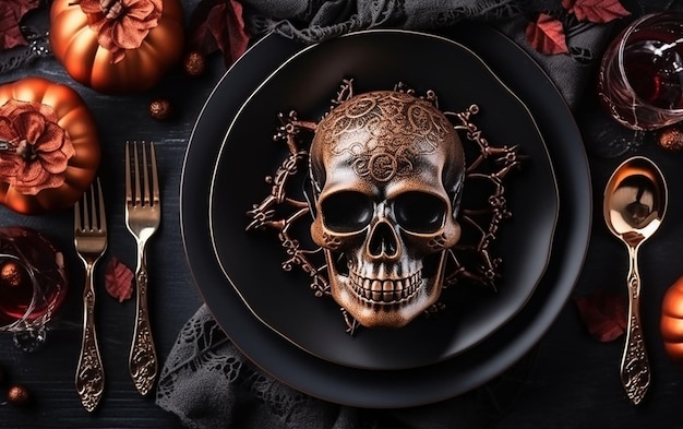 halloweenowy szkielet z czaszką i kośćmi