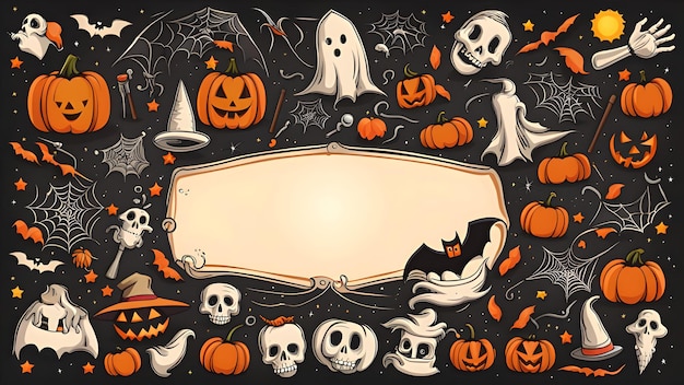 Halloweenowy sztandar Płaska konstrukcja ilustracja