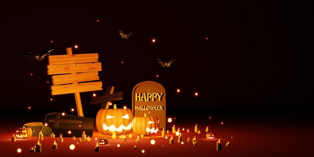 Halloweenowy tło z pustym drewnianym znakiem ilustracja 3D