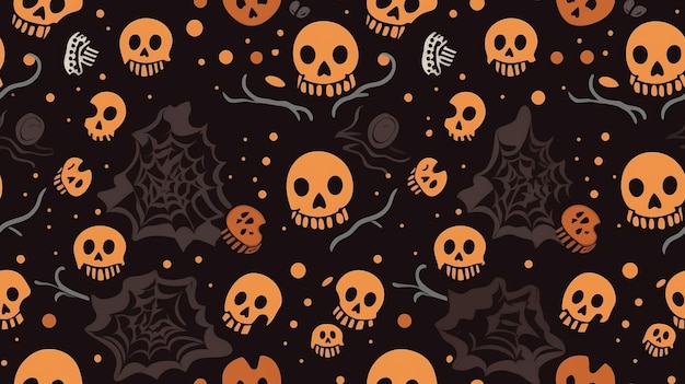 halloweenowy wzór z czaszkami i pająkami