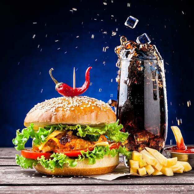 Zdjęcie hamburger i napój bezalkoholowy