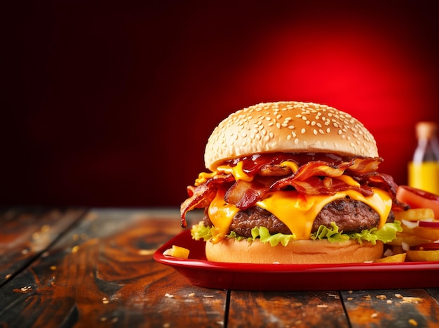 Hamburger na czerwonym tle