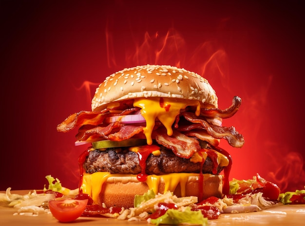 Hamburger na czerwonym tle