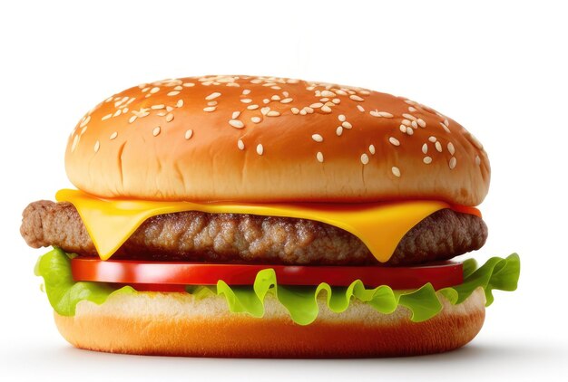 Hamburger samodzielnie na białym tle Burger świeżych fastfood z wołowiną i serem