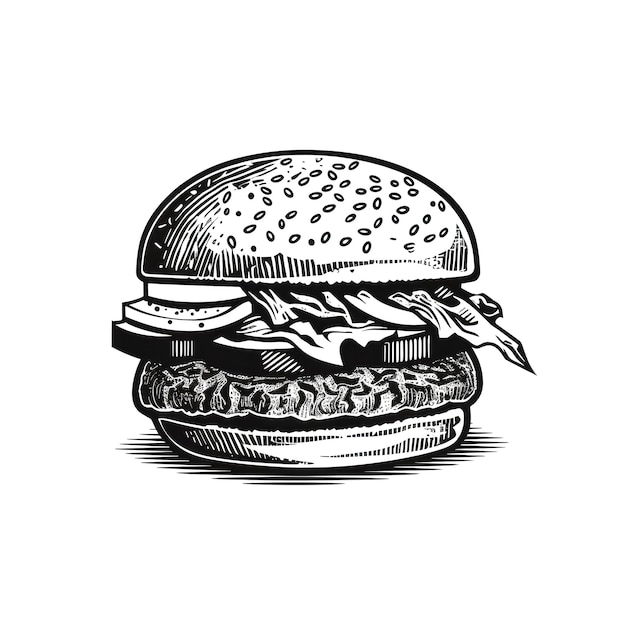 Hamburger Sketch na białym tle Ręcznie narysowany Hamburger Czarna ikona Restauracja Fast Food Menu Design Sketched Burger AI generatywna ilustracja