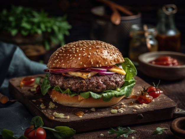 Hamburger w wiejskiej kuchni Fotografia żywności