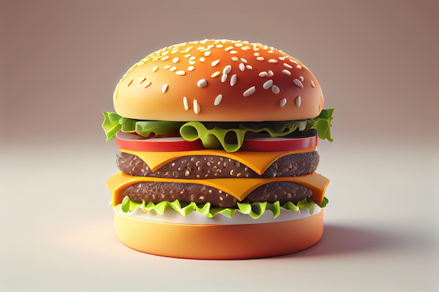 Hamburger z bułką i sałatą Burger 3D cheeseburger renderowania 3D