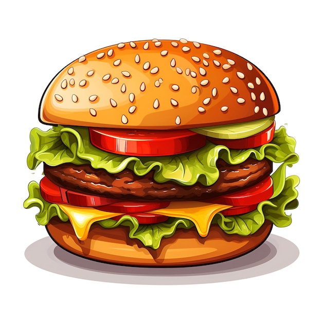Hamburger z kreskówkami na białym tle