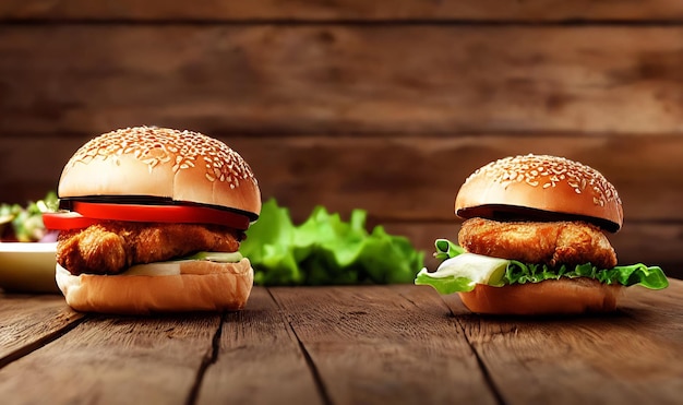 Zdjęcie hamburger z kurczaka pikantny smażony hamburger gourmet świeży pyszny koncepcja fast food