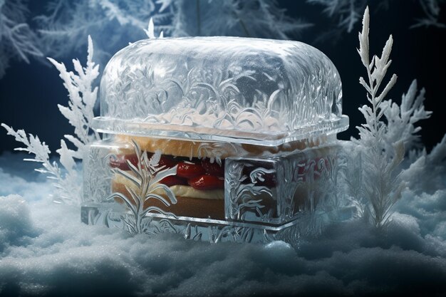 Zdjęcie hamburger z lodem i śniegiem.