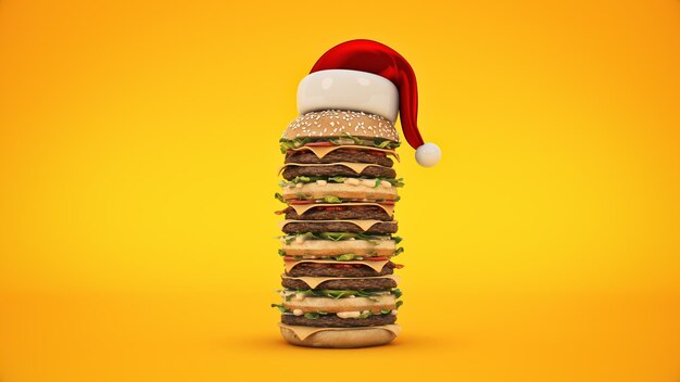 hamburger z santa hat renderowania 3d