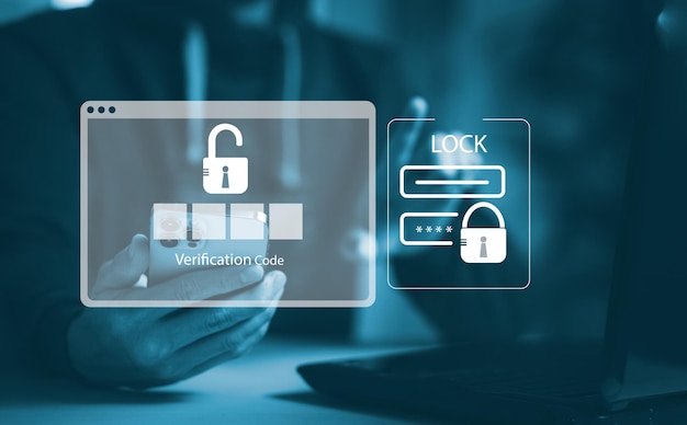 Hand and Smartphone ze skanowaniem systemu ochrony cyberbezpieczeństwo LoginUser bezpieczeństwo informacji identyfikacyjnych i szyfrowanie bezpieczny dostęp do danych osobowych użytkownika bezpieczny dostęp do Internetu