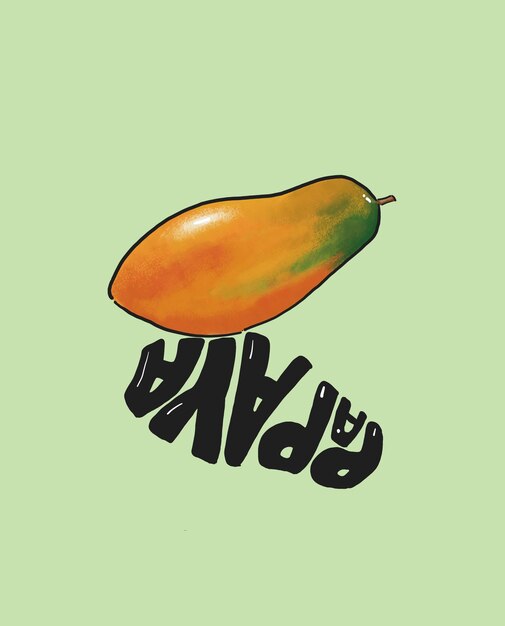 Zdjęcie hand drawn vector illustration of papaya fruit with shadow is the name of the fruit