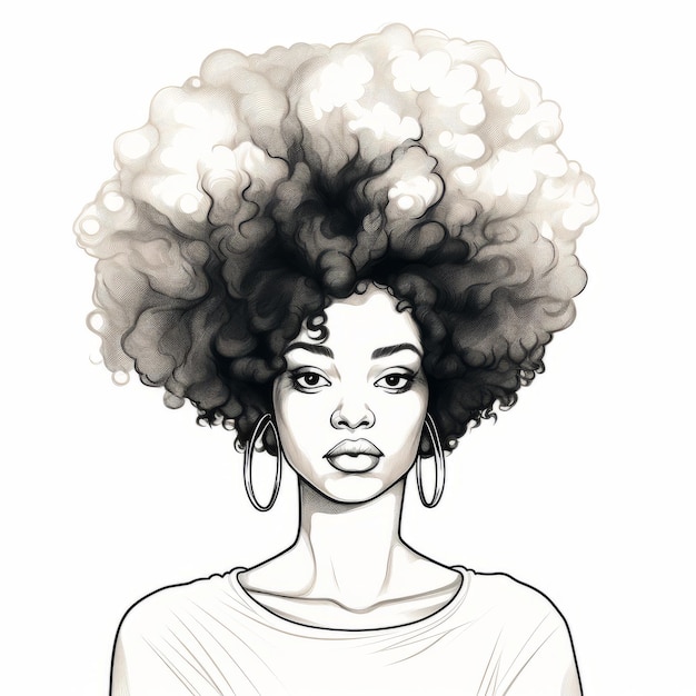 Handdrawn Afro włosy dziewczyna wektor w czarno-białym realizmie