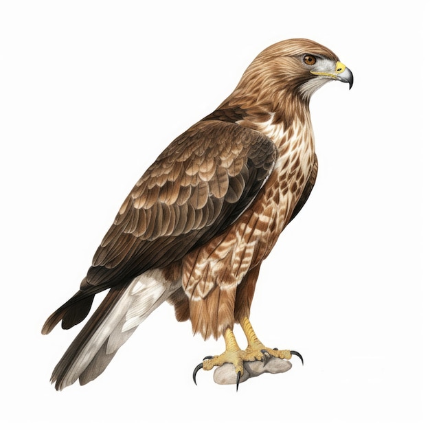 Handdrawn Brązowy Buzzard Z Białym Tłem