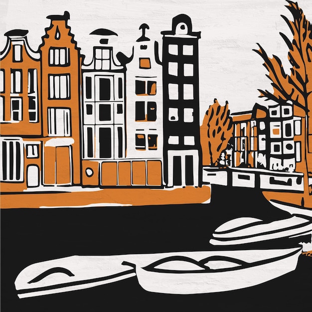 Handdrawn ilustracja Amsterdam City Travel