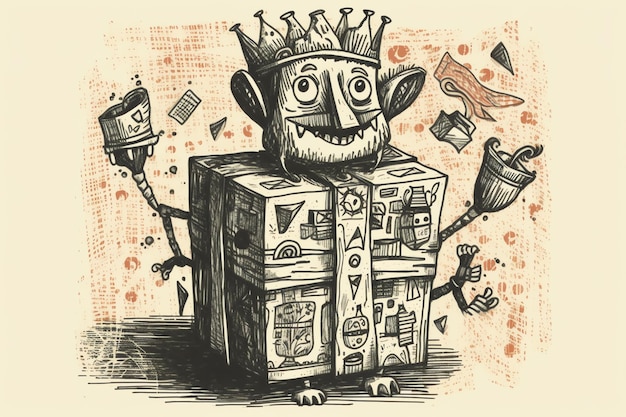 Handdrawn jackinthebox ze szkicową ilustracją sztuki cyfrowej