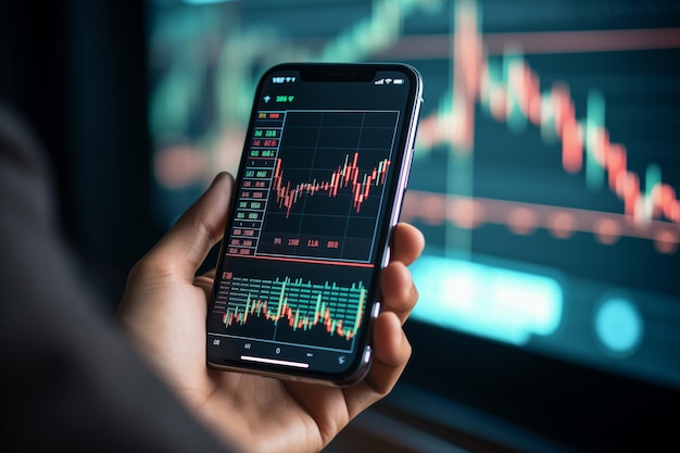 Zdjęcie handlowiec akcji inwestor człowiek korzystający z aplikacji smartfonu finansowy handel akcjami rynek handlowy zamówienie na kupno lub