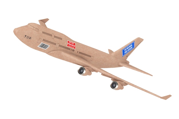 Handlowych przemysłowych Cargo Delivery Jet Airplane jako karton Parcel Box na białym tle. Renderowanie 3D