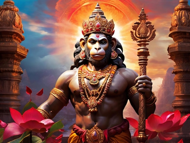 Hanuman Jayanti kolorowy projekt tła najlepszej jakości hiper realistyczne tapety obraz ai generowane