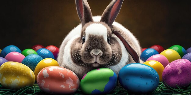 Happy bunny królik z jaja wielkanocne Kolorowe święto wielkanocne