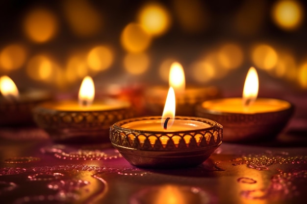 Happy diwali lub deepavali tradycyjny indyjski festiwal z glinianą lampą naftową diya indyjski hinduski festiwal