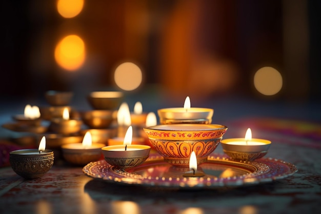 Happy diwali lub deepavali tradycyjny indyjski festiwal z glinianą lampą naftową diya indyjski hinduski festiwal