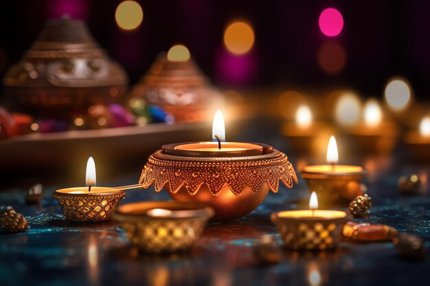 Happy diwali lub deepavali tradycyjny indyjski festiwal z glinianą lampą naftową diya indyjski hinduski festiwal