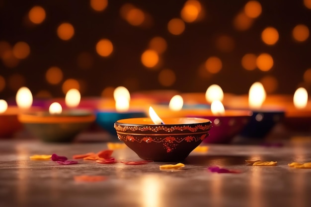 Happy diwali lub deepavali tradycyjny indyjski festiwal z glinianą lampą naftową diya indyjski hinduski festiwal