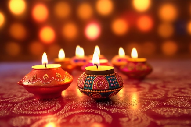 Happy diwali lub deepavali tradycyjny indyjski festiwal z glinianą lampą naftową diya indyjski hinduski festiwal