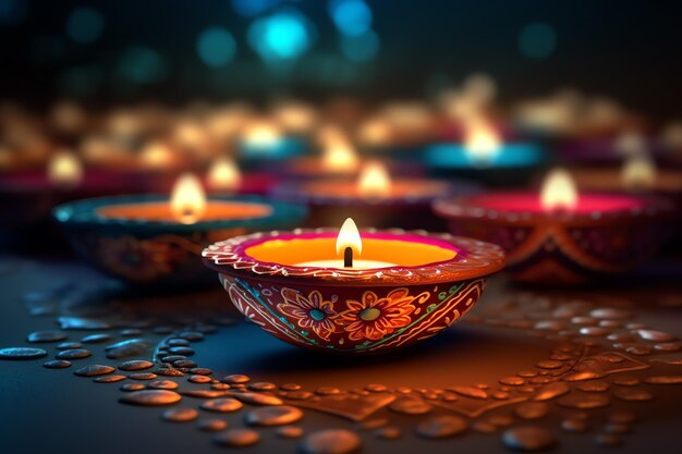 Happy diwali lub deepavali tradycyjny indyjski festiwal z glinianą lampą naftową diya indyjski hinduski festiwal