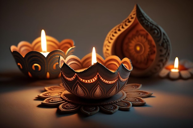 Happy diwali lub deepavali tradycyjny indyjski festiwal z glinianą lampą naftową diya indyjski hinduski festiwal