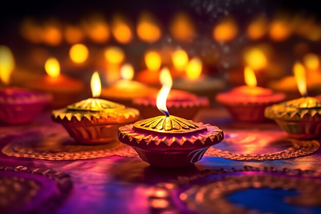 Zdjęcie happy diwali lub deepavali tradycyjny indyjski festiwal z glinianą lampą naftową diya indyjski hinduski festiwal