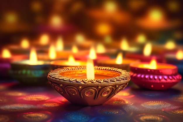 Happy diwali lub deepavali tradycyjny indyjski festiwal z glinianą lampą naftową diya indyjski hinduski festiwal