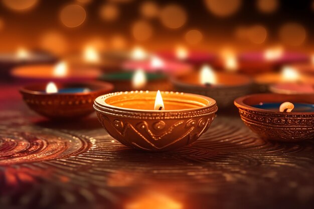 Happy diwali lub deepavali tradycyjny indyjski festiwal z glinianą lampą naftową diya indyjski hinduski festiwal